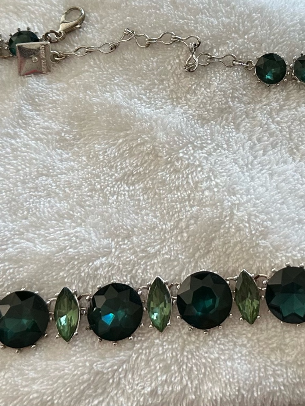 Anne Klein Green Crystal Statement Necklace Silver Tone Bold Bib - Picture 4 of 7
